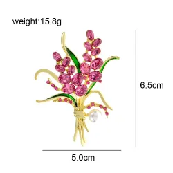 Luksuriøs broche - lyserøde krystalblomster