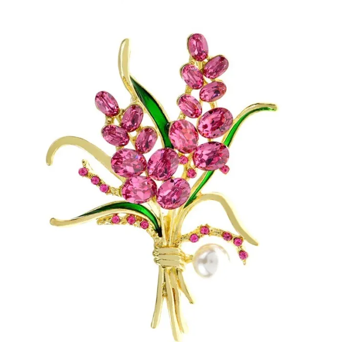 Luksuriøs broche - lyserøde krystalblomster