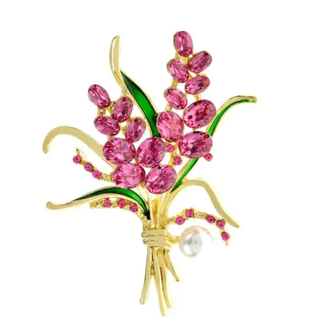 Luksuriøs broche - lyserøde krystalblomster