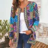 ChaquetasCárdigan suelto de moda - abrigo de verano de manga larga - estampado floral étnico