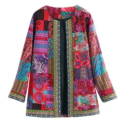 Fasjonabel løs cardigan - langermet sommerfrakk - etnisk blomstertrykk