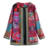 Fasjonabel løs cardigan - langermet sommerfrakk - etnisk blomstertrykk