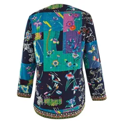 Fasjonabel løs cardigan - langermet sommerfrakk - etnisk blomstertrykk