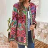 Fasjonabel løs cardigan - langermet sommerfrakk - etnisk blomstertrykk