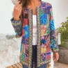 Fasjonabel løs cardigan - langermet sommerfrakk - etnisk blomstertrykk