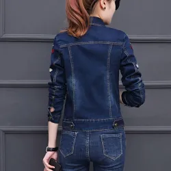Giacca di jeans corta - ricamo floreale vintage