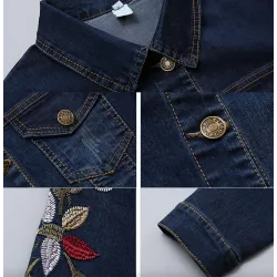 Giacca di jeans corta - ricamo floreale vintage