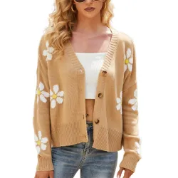Klassischer Cardigan - Langarmpullover - mit Knöpfen - Blumenmuster