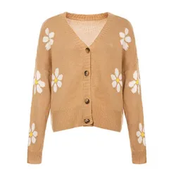 Klassischer Cardigan - Langarmpullover - mit Knöpfen - Blumenmuster