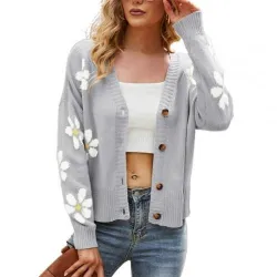 Klassischer Cardigan - Langarmpullover - mit Knöpfen - Blumenmuster