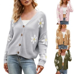 Klasyczny kardigan - sweter z długim rękawem - zapinany na guziki - kwiatowy wzórBluzy & Swetry