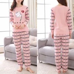 LenceríaPijama de dos piezas - manga larga - pantalones largos - estampado de gatos