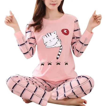 Pigiama due pezzi - manica lunga - pantalone lungo - stampa gatto