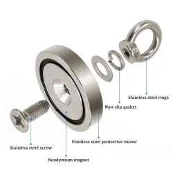 Imanes36 mm - 50 kg - imán de recuperación de neodimio - detector de metales - gancho de garra