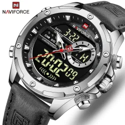 NAVIFORCE - sport - militær quartz ur - læderrem - LCD LED display - vandtæt