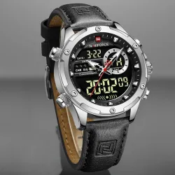NAVIFORCE - sport - militær quartz ur - læderrem - LCD LED display - vandtæt