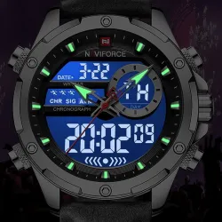 NAVIFORCE - sport - militær quartz ur - læderrem - LCD LED display - vandtæt