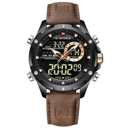 RelojesNAVIFORCE - deportivo - reloj militar de cuarzo - correa de piel - pantalla LED LCD - resistente al agua