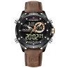 RelojesNAVIFORCE - deportivo - reloj militar de cuarzo - correa de piel - pantalla LED LCD - resistente al agua