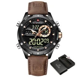RelojesNAVIFORCE - deportivo - reloj militar de cuarzo - correa de piel - pantalla LED LCD - resistente al agua