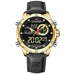 NAVIFORCE - sport - militær quartz ur - læderrem - LCD LED display - vandtæt
