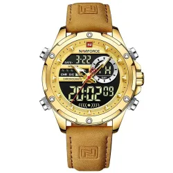 NAVIFORCE - sport - militär kvartsklocka - läderband - LCD LED-display - vattentät