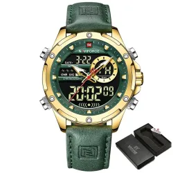 RelojesNAVIFORCE - deportivo - reloj militar de cuarzo - correa de piel - pantalla LED LCD - resistente al agua