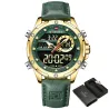 NAVIFORCE - sport - montre à quartz militaire - bracelet en cuir - écran LCD LED - étanche
