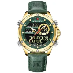 RelojesNAVIFORCE - deportivo - reloj militar de cuarzo - correa de piel - pantalla LED LCD - resistente al agua