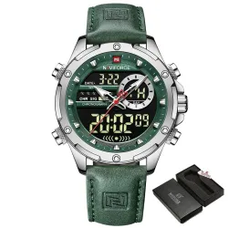 NAVIFORCE - sports - military quartz watch - leather strap - LCD LED display - waterproofWatches