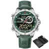 NAVIFORCE - sport - militær kvartsklokke - lærreim - LCD LED-skjerm - vanntett