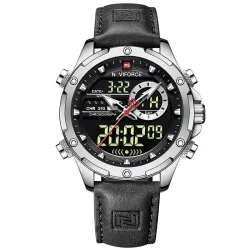 NAVIFORCE - sport - militær kvartsklokke - lærreim - LCD LED-skjerm - vanntett