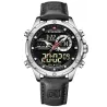 NAVIFORCE - sport - militær kvartsklokke - lærreim - LCD LED-skjerm - vanntett