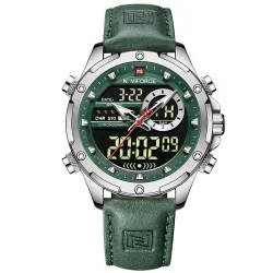 NAVIFORCE - sport - militær kvartsklokke - lærreim - LCD LED-skjerm - vanntett