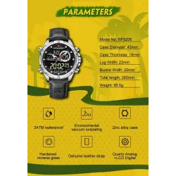 NAVIFORCE - sport - militär kvartsklocka - läderband - LCD LED-display - vattentät