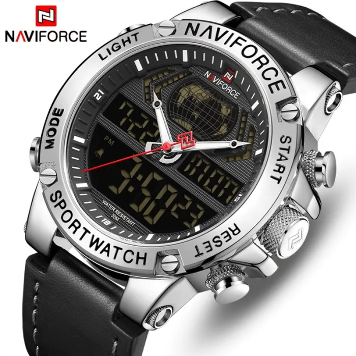 NAVIFORCE - moderigtigt sportsur - quartz - analog - læderrem - vandtæt