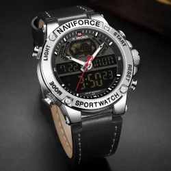 NAVIFORCE - moderigtigt sportsur - quartz - analog - læderrem - vandtæt