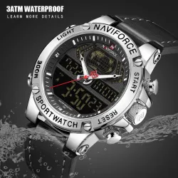 NAVIFORCE - moderigtigt sportsur - quartz - analog - læderrem - vandtæt
