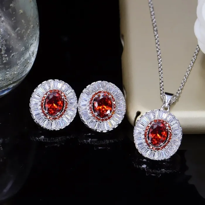 Conjuntos de joyasConjunto de bisutería de moda - pendientes - collar - con circonitas cúbicas redondas