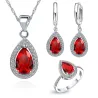 Luksuriøst smykkesett - vanndråpeformet cubic zirconia - halskjede - øredobber - ring