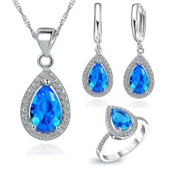 Luxuriöses Schmuckset – Wassertropfenförmiger Zirkonia – Halskette – Ohrringe – Ring