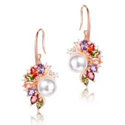 Boucles d'oreilles élégantes en or - perle - zircone cubique colorée