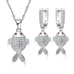 Conjuntos de joyasConjunto de joyas con estilo - collar - pendientes - pez de ojos rojos - plata de ley 925 - circonita cúbica