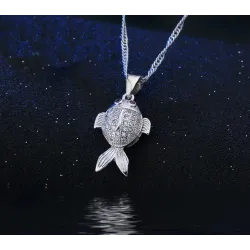 Snyggt smyckesset - halsband - örhängen - fisk med röda ögon - 925 sterling silver - cubic zirconia