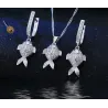 Stilig smykkesett - halskjede - øredobber - fisk med røde øyne - 925 sterling sølv - cubic zirconia