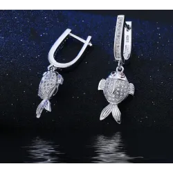 Ensemble de bijoux élégants - collier - boucles d'oreilles - poisson aux yeux rouges - argent sterling 925 - zircone cubique