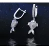 Stilig smykkesett - halskjede - øredobber - fisk med røde øyne - 925 sterling sølv - cubic zirconia
