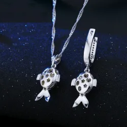 Ensemble de bijoux élégants - collier - boucles d'oreilles - poisson aux yeux rouges - argent sterling 925 - zircone cubique