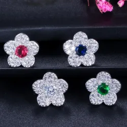 Parure di gioielli a forma di fiori - collana - orecchini - zirconi