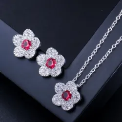 Blomformade smyckesset - halsband - örhängen - cubic zirconia